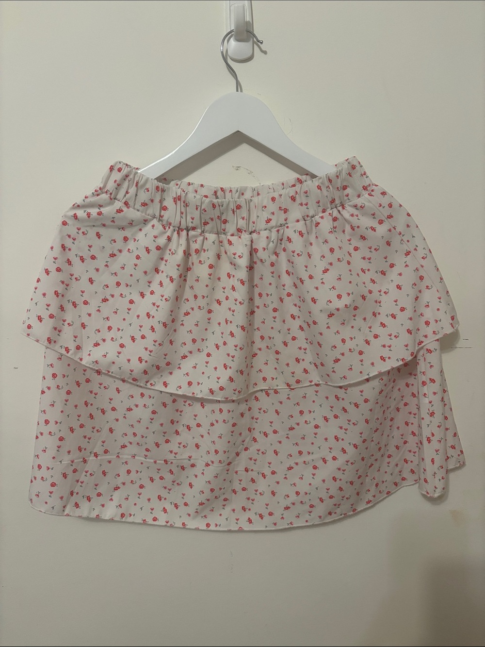 Amazon White Mini Skirt with Pink ditsy Floral Print